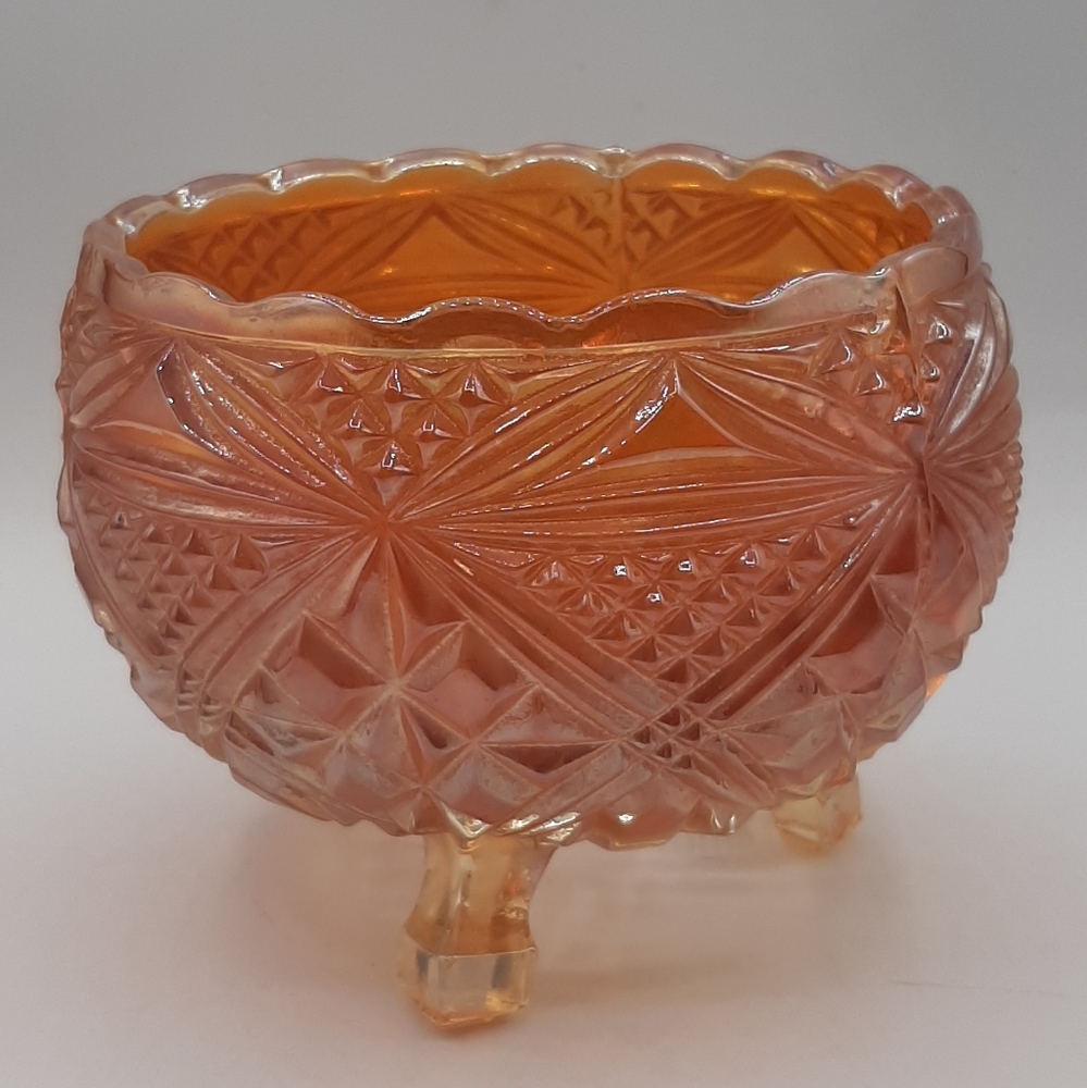 Vintage Matthew Turnbull's Kokomo Marigold Carnival Rose Bowl Footed Glass